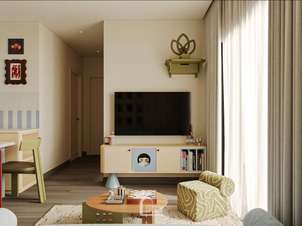 Không gian phòng khách trong thiết kế chung cư Vinhomes Smart City – tối giản và sang trọng.
